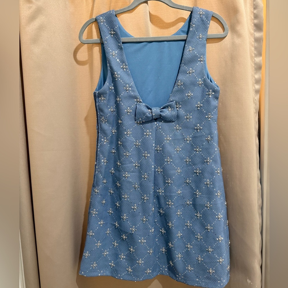Blue Sleeveless Dress with Bow